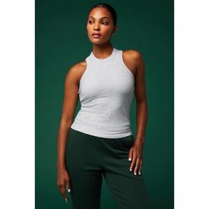 NWT Fabletics High Neck Rib Built-In Bra Tank - Soft Grey Heather